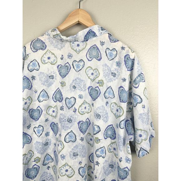 Vintage 80s 90s Heart Floral Novelty Print Button Front Plus Lightweight Top - Picture 7 of 14